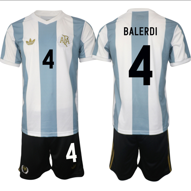Men's Argentina #4 Leonardo Balerdi White/Blue 2024-25 50th Anniversary Home Soccer Jersey Suit